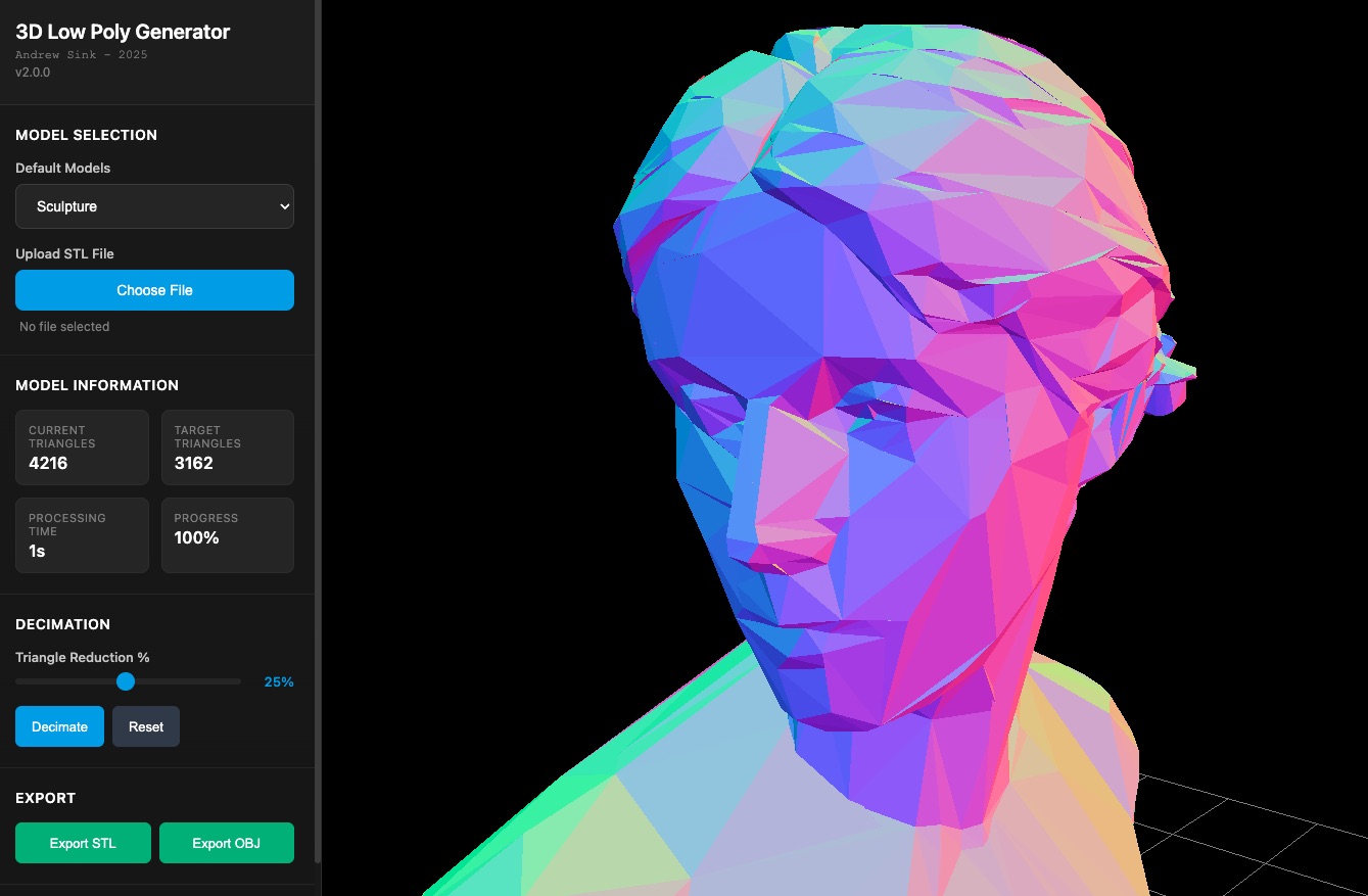 3D Low Poly Generator Interface