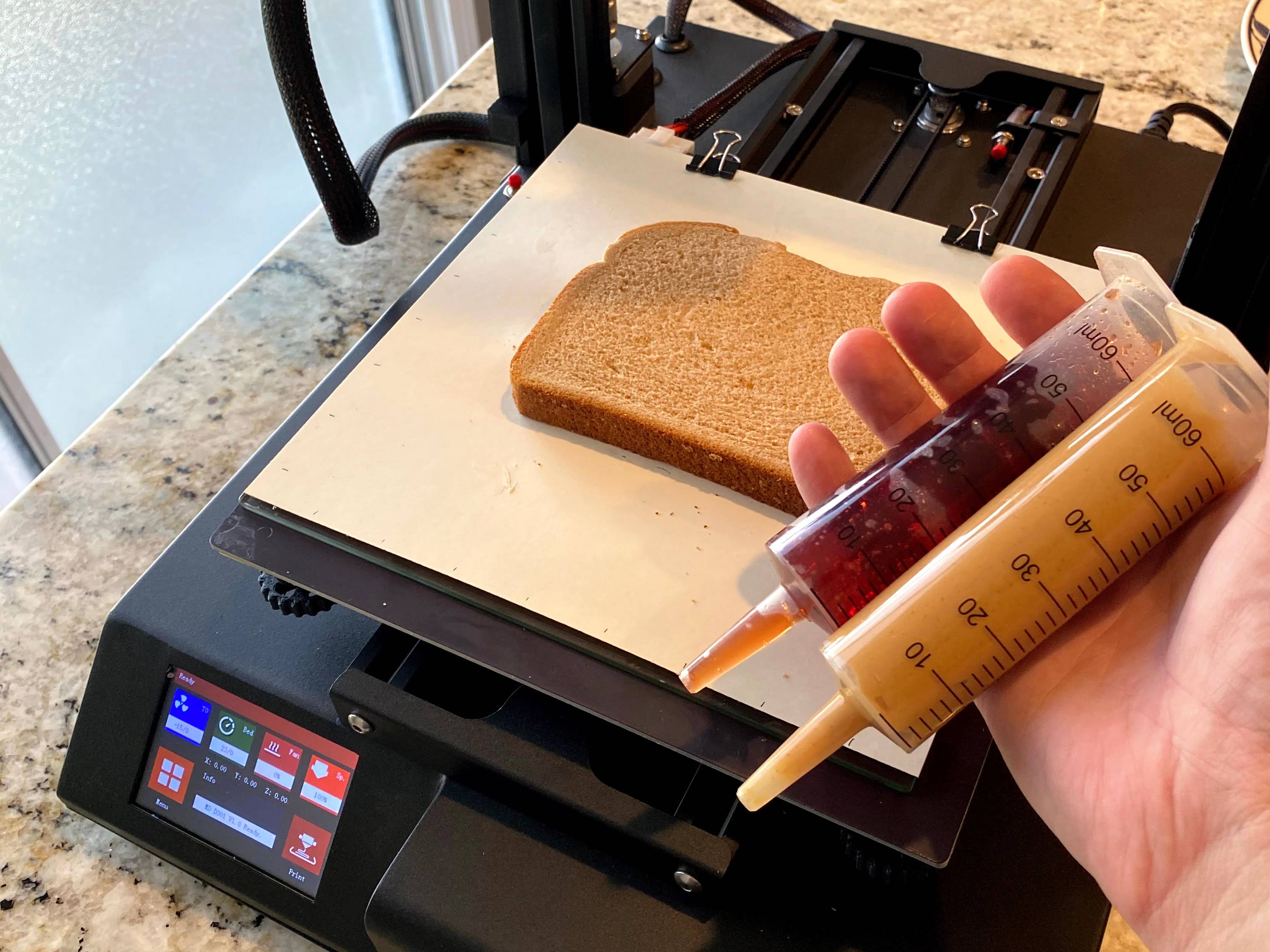 Syringes loaded with peanut butter and jelly